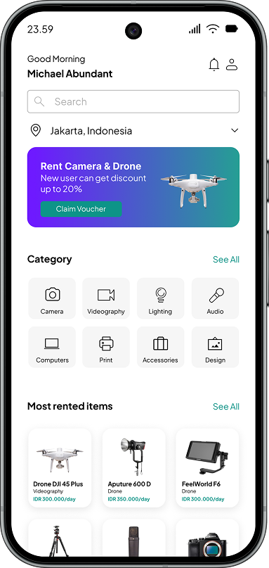 Rental App Main Screen
