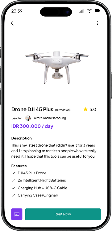 Rental App Detail Screen