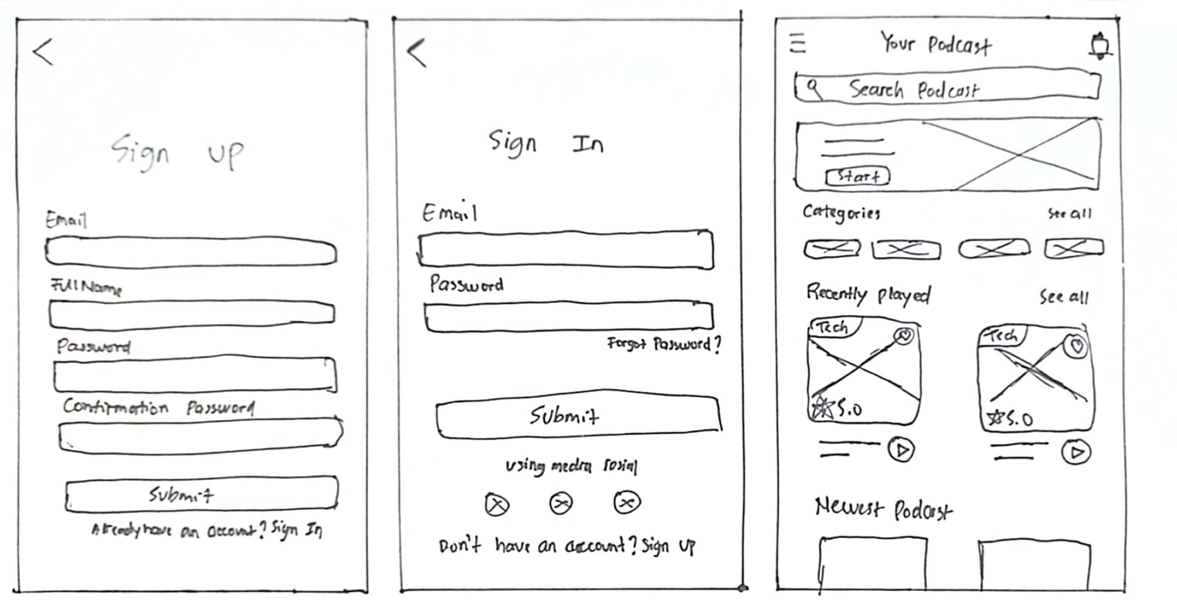 Podcast App Wireframes